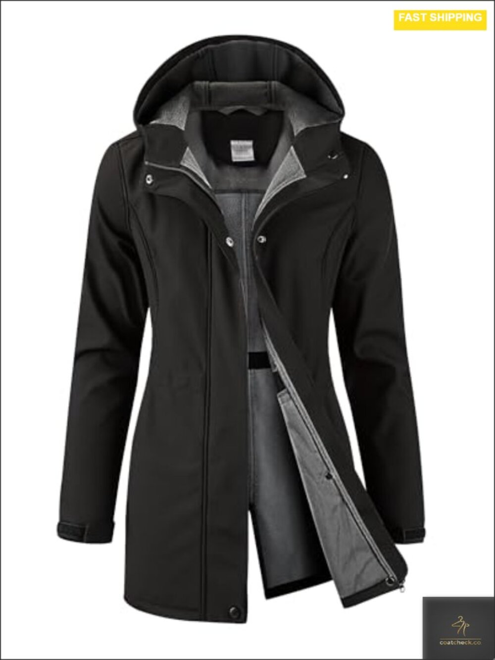 Women's Waterproof Fleece Lined Softshell Rain Jacket Long Hood Coat